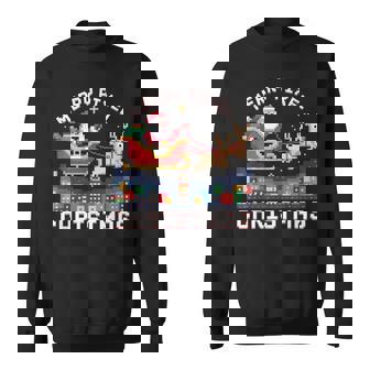 Merry Pixel Christmas Retro Santa And Reindeer 8-Bit Sweatshirt | Seseable CA