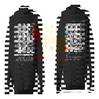 Merry Season Festive Snowman Cat Gingerbread House Lantern Sweatshirt - Monsterry