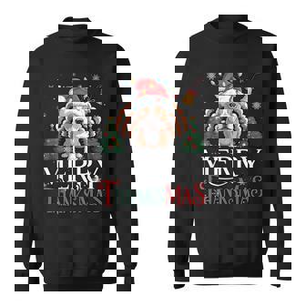 Merry Thanksmas Santa Pitbull Dog Happy Thanksgiving Xmas Sweatshirt | Seseable FR