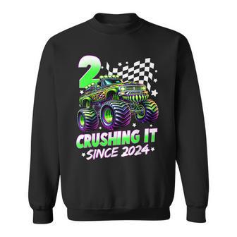 Monster Truck 2 Year Old Boys 2Nd Birthday Party Born 2024 Sweatshirt - Thegiftio UK
