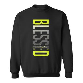 Neon Yellow Black Cool Grey Blessed Graphic Match Sweatshirt | Mazezy