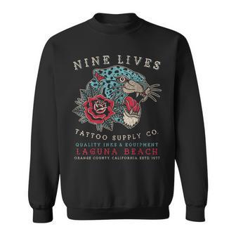 Nine Lives Tattoo Supply Co Old School Panther Laguna Beach Sweatshirt - Thegiftio