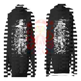 Octopus Glasses Santa Hat Christmas Light Ocean Animal Xmas Sweatshirt - Monsterry