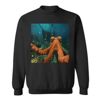 Octopus Pirate Treasure Selfie Ocean Meme Sweatshirt Unisex | Mazezy