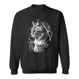 Oeuvre D'art Chat Et Fleur Portrait Artistique Chat Amoureux Des Chats Sweater e - Cadeauxyz