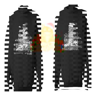 Orange Cat Christmas Reading Book Santa Hat Cat Lover Xmas Sweatshirt - Monsterry