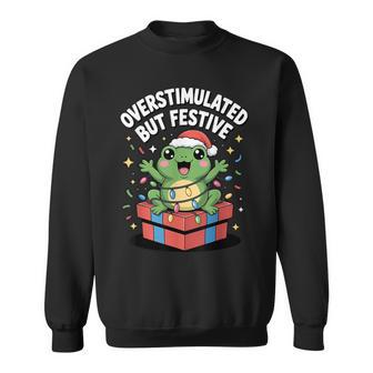 Overstimulated But Festive Frog Christmas Lights Sweatshirt - Thegiftio UK