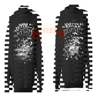 Overstimulated But Festive Raccoon Ugly Sweater Christmas Sweatshirt | Seseable UK