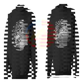 Patriotic Bass Fishing American Flag Vintage USA Fisherman Sweatshirt Unisex | Mazezy
