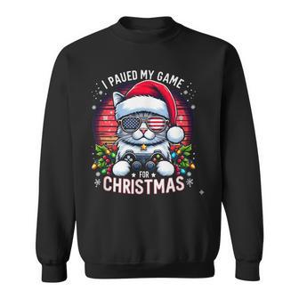 I Paused My Game For Christmas Cool Cat With Usa Flag Shades Sweatshirt - Thegiftio UK