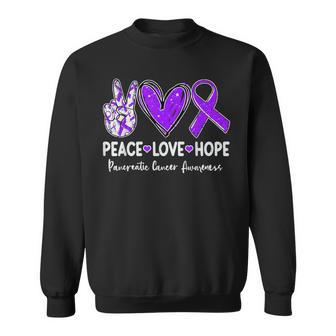 Peace Love Hope Pancreatic Cancer Awareness Ribbon Purple Sweatshirt - Thegiftio UK
