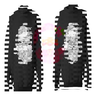 Pink Patchwork Santa Breast Cancer Awareness Christmas Sweatshirt - Thegiftio