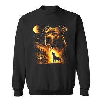 Pitbull Howling To The Moon Vintage Forest 90S Style Sweatshirt - Thegiftio