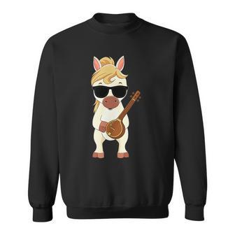Pony Wearing Sunglasses Playing Sitar Sitarist Horse Tank Top Sweatshirt Unisex | Mazezy