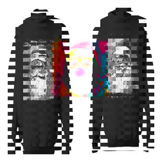 Preppy Watercolor Santa Bubble Gum Pink Sunglasses Christmas Sweatshirt - Thegiftio