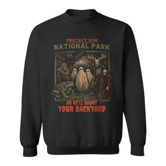 Protect National Parks Bigfoot Mothman Ghost Forest Demon Sweatshirt - Thegiftio UK