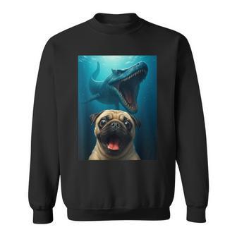 Pug Selfie With Mosasaurus Dinosaur For Boys Kids Sweatshirt Unisex | Mazezy