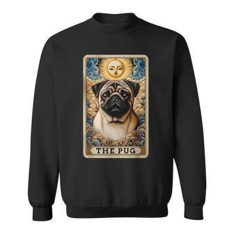 The Pug Tarot Card Dog Pug Dogs -Adult Black Small Short Sleeve Cartoon Dog Theme Casual Playful Sweatshirt | Mazezy