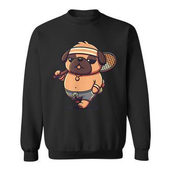 Pug Tennis Player With Racket Sport Dog Retro Sweatshirt Unisex | Mazezy