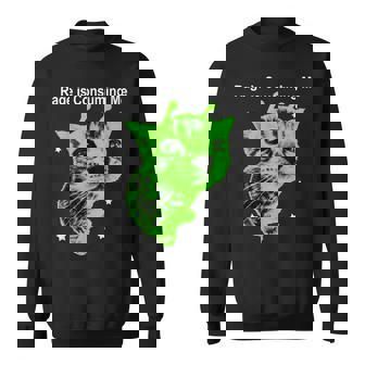 Rage Is Consuming Me Alien Cat Silly Staring Cat Meme Sweatshirt - Thegiftio