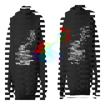 Rainbow Tank Shooting Flowers Peace Art Sweatshirt Unisex | Mazezy