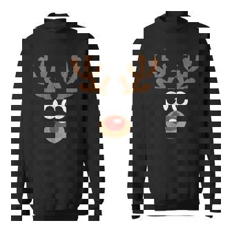 Reindeer Face Deer Red Nose Brown Christmas Sweatshirt - Thegiftio