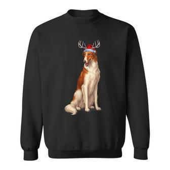 Reindeer Santa Hat Holiday Borzoi Christmas Sweatshirt - Thegiftio UK