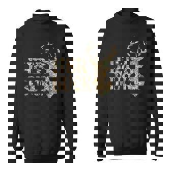 Retro Her Buck Camo Deer Hunting Camouflage Matching Couple Sweatshirt | Mazezy