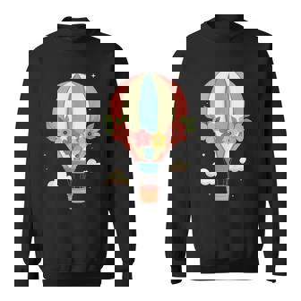 Retro Hippie 80s Floral Flying Balloons Hot Air Balloon Sweatshirt Unisex | Mazezy