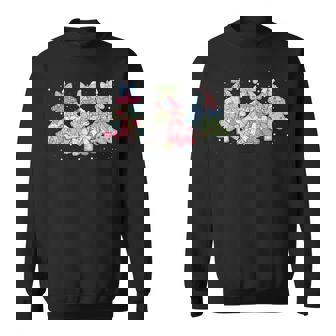 Retro Patchwork Print Christmas Trees Vintage Xmas Preppy PJ Sweatshirt Unisex | Mazezy