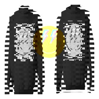 Retro Smile Face Checkered Pattern Preppy Happy Face Trendy Sweatshirt - Monsterry