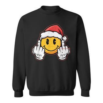 Retro Smile Face Middle Finger Sarcastic Ironic Christmas Sweatshirt Unisex | Mazezy