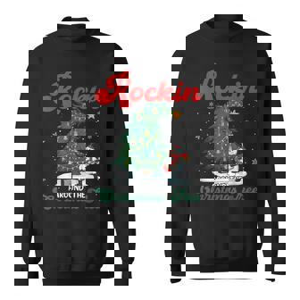 Rocking Around The Xmas Tree Snowman Rock And Roll Guitar Sweatshirt - Thegiftio
