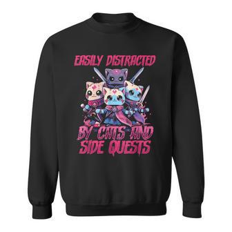 Rpg Gamer Cats Side Quest Distracted Nerdy Tabletop Fun Men Sweatshirt - Monsterry