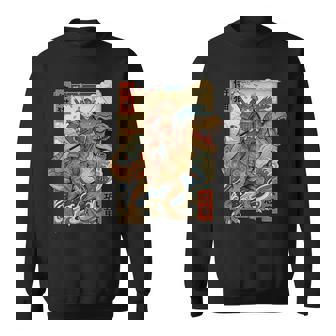 Samurai Cat Riding Dinosaur Japan T-Rex Katana Graphic Sweatshirt - Thegiftio