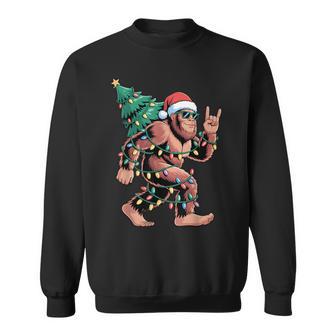 Santa Bigfoot Rock Hand Christmas Lights Rock Music Lovers Sweatshirt | Seseable UK