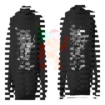 Santa Bigfoot Sasquatch Rock Hand Christmas Tree Xmas Lights Sweatshirt | Seseable UK