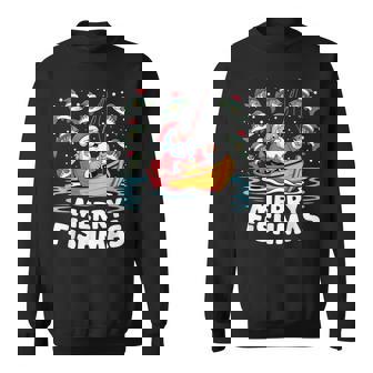 Santa Claus Fishing Merry Fishmas Holiday Fisherman Bass Sweatshirt - Monsterry