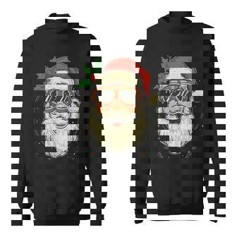 Santa Claus Wears Aviator Glasses And A Cheerful Face Sweatshirt | Mazezy
