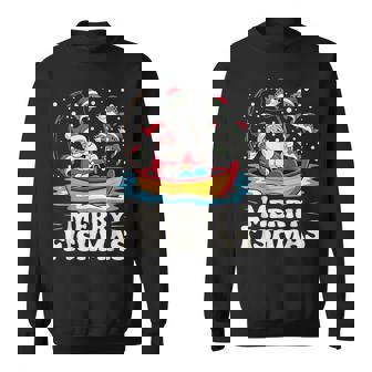 Santa Fishing Bass On Boat Fisherman Christmas Merry Fishmas Sweatshirt - Monsterry