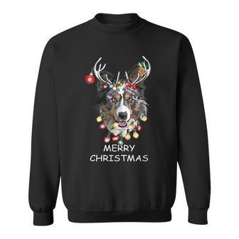 Santa Reindeer Border Collie Dog Christmas Lights Xmas Sweatshirt - Thegiftio UK