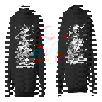 Santa Snowman Sunglasses Playing Bass Guitar Rock Guitarist Sweatshirt Unisex | Mazezy