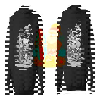 Santa Surfing Hawaiian Beach Christmas In July Tropical Xmas Sweatshirt Unisex | Mazezy