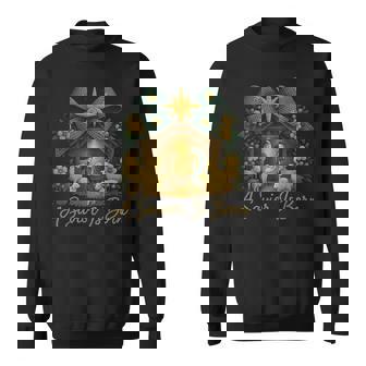 A Savior Is Born Knitted Nativity Scene Christmas Sweatshirt | Seseable CA