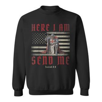 Here I Am Send Me Knights Templar Crusader American Flag Sweatshirt - Thegiftio UK