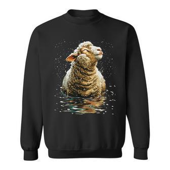 Serene Sheep With Snow Snowy Forest Winter Animal Graphic Sweatshirt Unisex | Mazezy