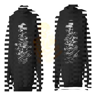 Skeleton Hugging Dog Australian Shepherd Halloween Sweatshirt Unisex | Mazezy