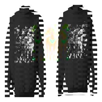 St Patrick’S Day Equestrian Three Horses With Shamrocks Sweatshirt - Thegiftio
