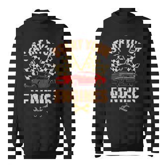Start Your Engines Vintage Mechanics Flag Race Car Sweatshirt - Seseable