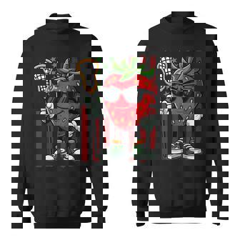 Strawberry Playing Lacrosse Sunglasses American Flag Sweatshirt Unisex | Mazezy